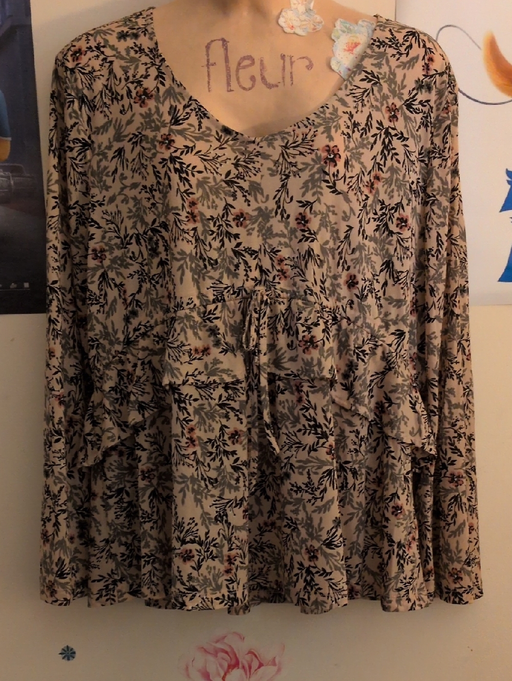 Style & Co. Petite Floral Tiered V-Neck Women’s Blouse Size Petite Large